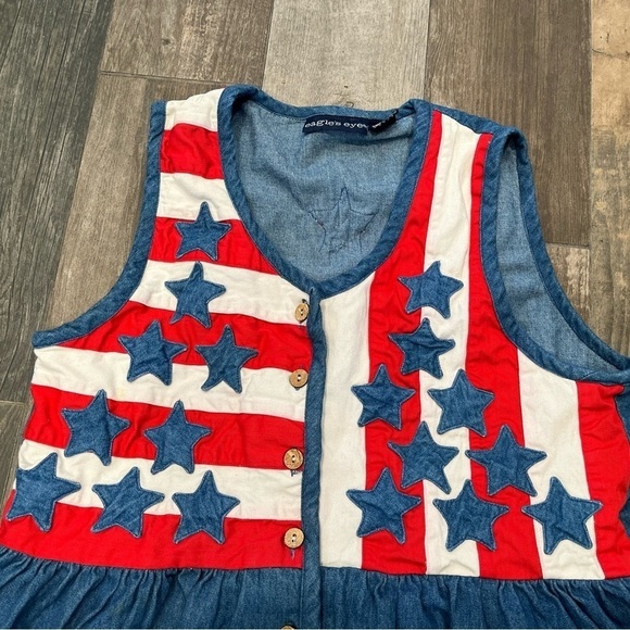 Eagle’s Eye Vintage Jumper Dress Americana Flag Stars Stripes Denim large - Picture 1 of 10